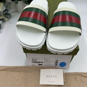 Men's Gucci  Web White Slides . Size 12
